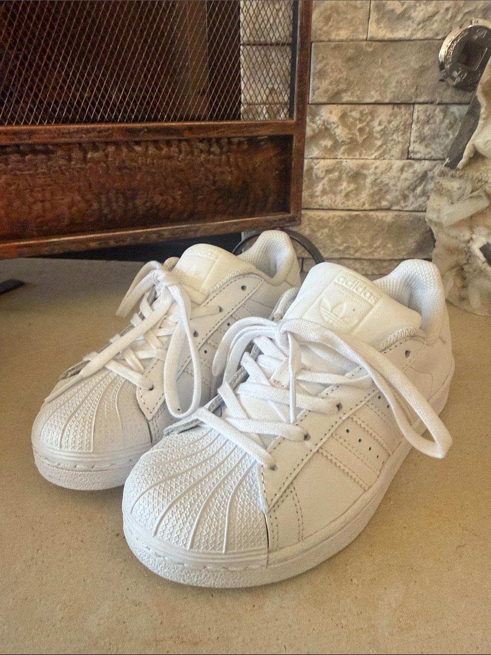 adidas White Leather Shell-Toe Sneakers